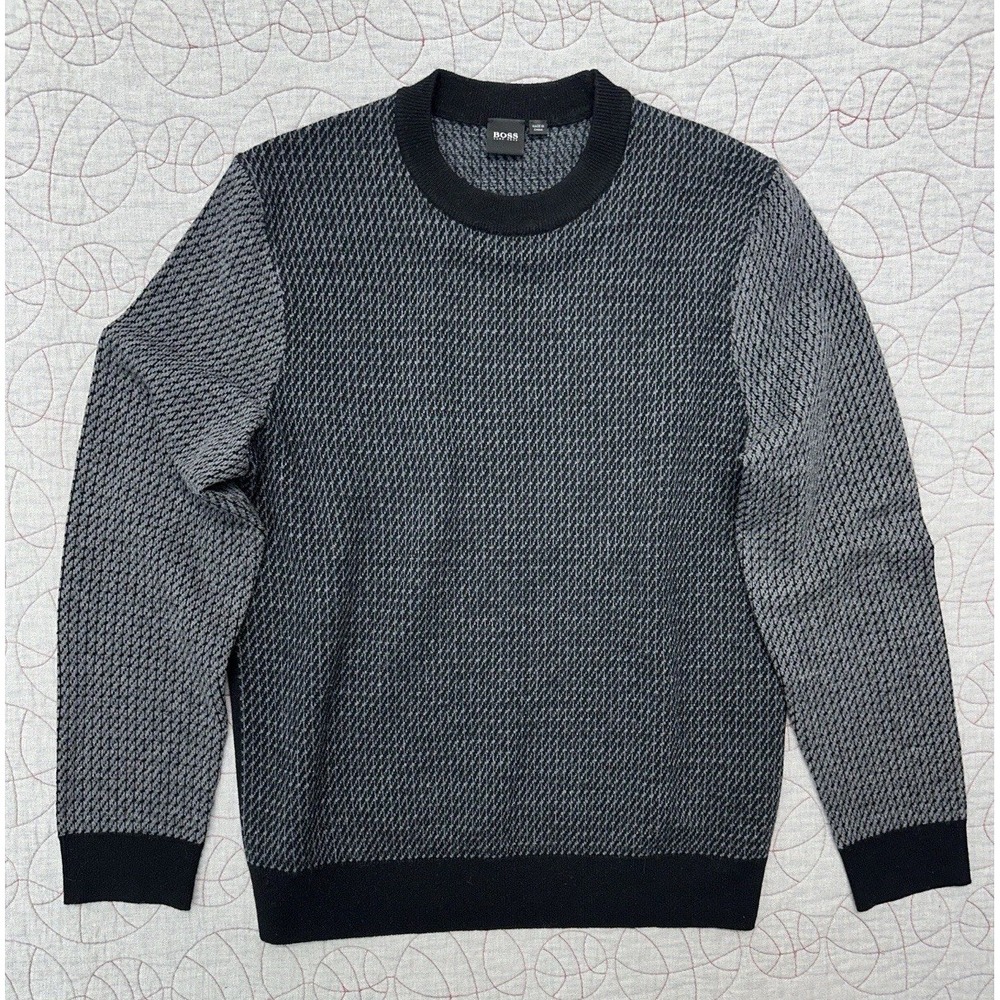 BOSS Hugo Boss Nettuno Wool Black Gray Longline Fit Patterned Sweater / Men’s L